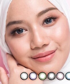 A woman with different Colorpia Amazing Series cosmetic coloured lenses
