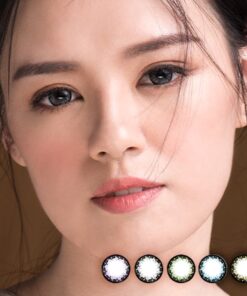 A woman with different Colorpia The Leaf Series cosmetic coloured lenses
