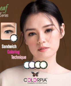 A woman with different Colorpia The Leaf Series cosmetic colored lenses