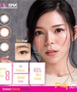 A woman with different Colorpia Pretty Series cosmetic colored lenses